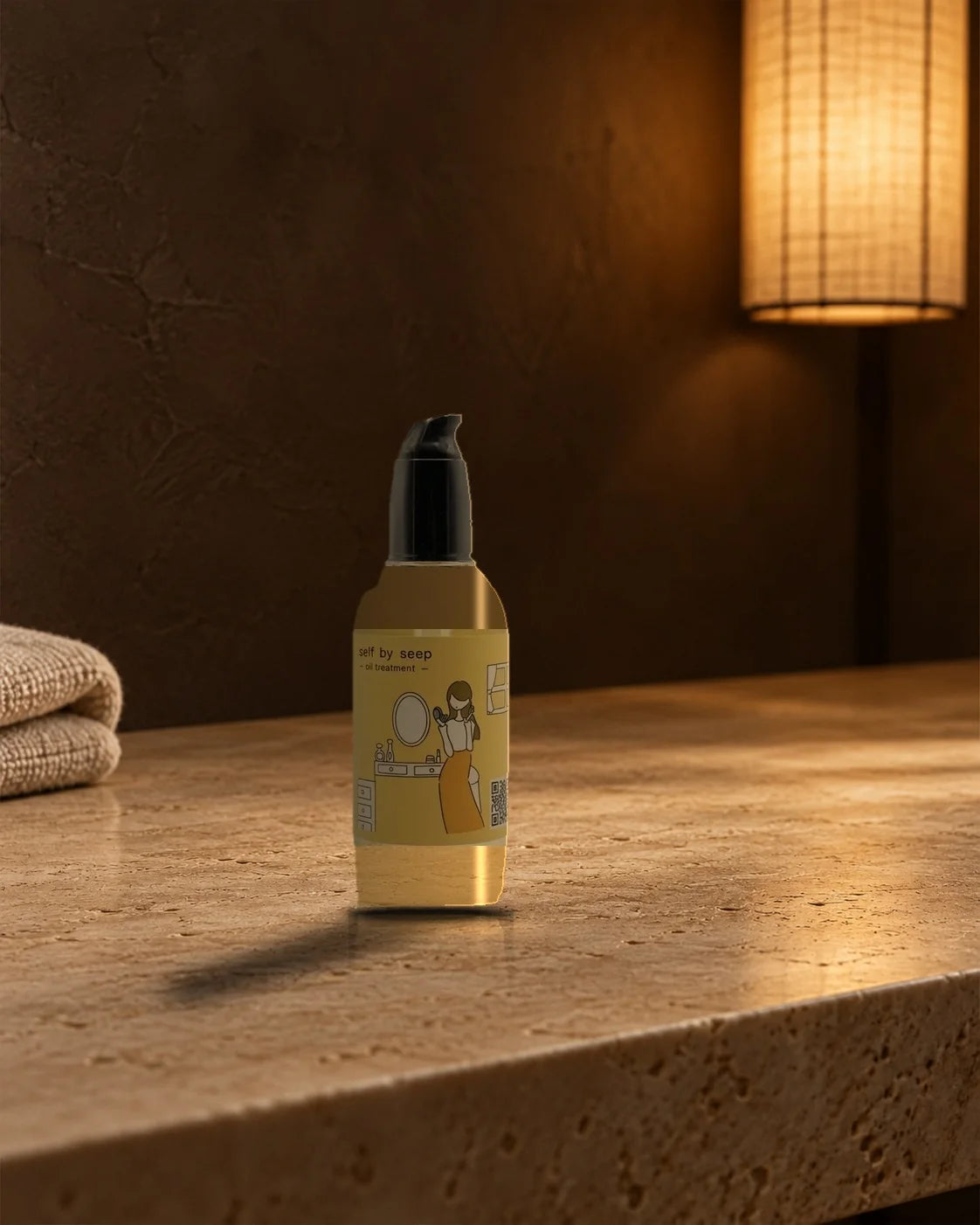 夜の洗面台に置いた self ヘアオイル 100mL
